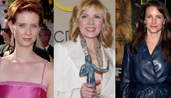 Cynthia Nixon (vas) eli Miranda, Kim Cattrall (kesk.) eli Samantha ja Kristin Davis (oik.) eli Charlotte alkuperäissarjan esittämisen aikaan.