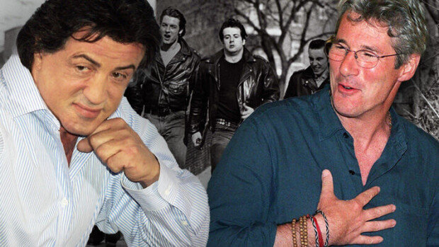 Nämä Hollywood-tähdet vihaavat toisiaan Sylvester Stallone ja Richard Gere nauramassa, taustalla kuva heidän yhteisestä elokuvastaan vuodelta 1974. Kuva on manipuloitu.