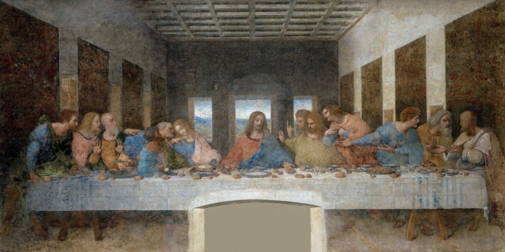 Leonardo Da Vincin seinämaalaus Pyhä ehtoollinen löytyy Milanon Santa Maria delle Grazien kirkosta. Leonardo Da Vincin seinämaalaus Pyhä ehtoollinen löytyy Milanon Santa Maria delle Grazien kirkosta.