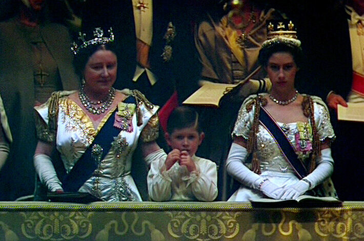 Kuningatar Elisabet, prinssi Charles ja prinsessa Margaret