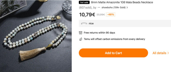 Temu.com-sivuston Voima-korussa ytyä antaa elämänpuu ja buddhan pää.