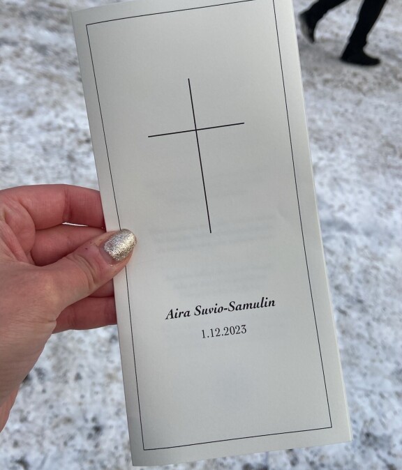 Aira Samulinin hautajaisohjelma.