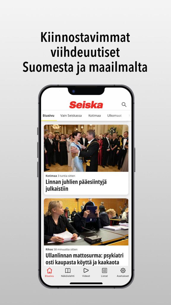 Sovelluksen ensimmäiseltä välilehdeltä löydät sekä Seiskan jatkuvasti päivittyvän etusivun että osastot.