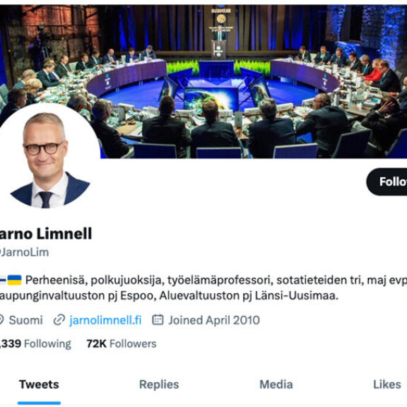 Jarnon Twitter-tilitlä poistui yhdessä yössä 7 000 seuraajaa. Juttua kirjoittaessa hänellä oli vielä 72 000 seuraajaa. (KUVAKAAPPAUS) Jarno Limnell