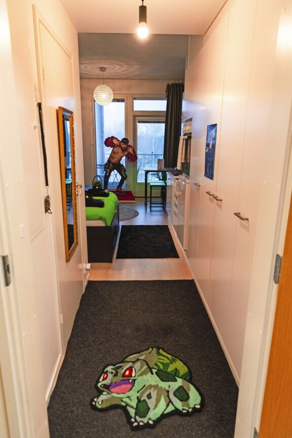 Sisään astuessaan majoittujaa tervehtii maton muodossa Käärijän lempihahmo Bulbasaur.