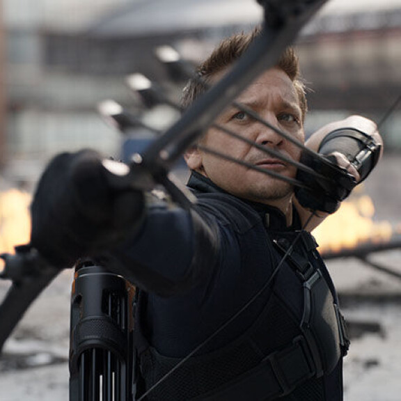 Jeremy Renner on Marvel-elokuvien jousipyssysankari Hawkeye/Clint Barton. Sisäkuva