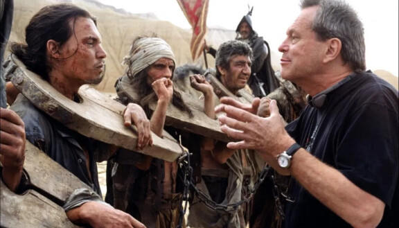 Depp ja Gilliam kuvaavat The Man Who Killed Don Quixote -elokuvaa vuonna 2000.