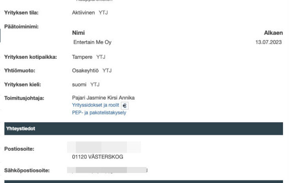 Kaupparekisterin mukaan Jasminen yrityksen osoitetiedot menevät samaan paikkaan, joka on tunnettu Hjalliksen kotina.