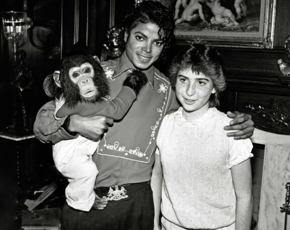 Bubbles, Michael ja fani kuvattuna vuonna 1986.