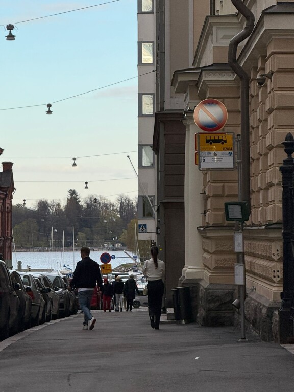 Jare ja seuralainen kävelivät Liisankatua alas.