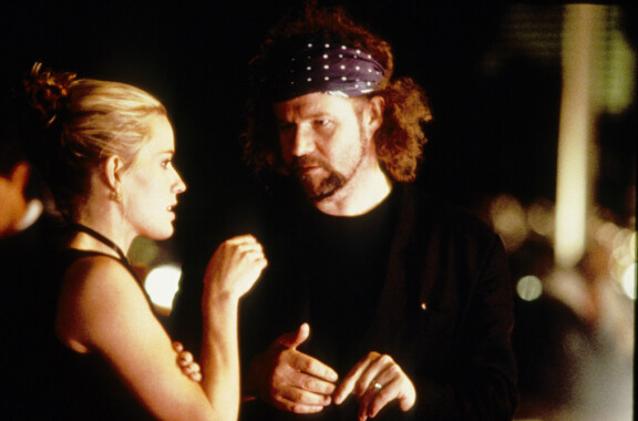 Shue ja ohjaaja Mike Figgis Leaving Las Vegasin kuvauksissa.