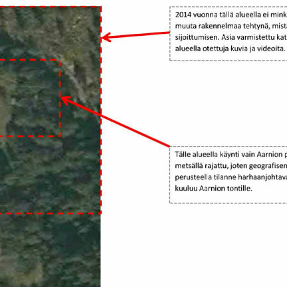 Tutkintapöytäkirjassa väitetään muun muassa, ettei Väyrysen varastolle pääse kuin Aarnion tontin kautta. Todellisuudessa sinne johtaa auton mentävä tie. Tutkintapöytäkirjassa mainitaan myös, että varaston voi päätellä kuuluvan Aarnion tontille. Väyrynen itse seurasi tontiltaan etsintöjä päivittäin, ja kertoi poliisille tontin kuuluvan hänelle. Tutkintapöytäkirjassa väitetään muun muassa, ettei Väyrysen varastolle pääse kuin Aarnion tontin kautta. Todellisuudessa sinne johtaa auton mentävä tie. Tutkintapöytäkirjassa mainitaan myös, että varaston voi päätellä kuuluvan Aarnion tontille. Väyrynen itse seurasi tontiltaan etsintöjä päivittäin, ja kertoi poliisille tontin kuuluvan hänelle.