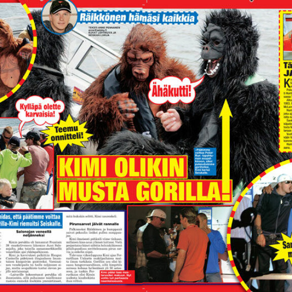 Onnea, Kimi, 40 vuotta! Vieras nainen aviovuoteessa, gorillapuku ja hengenvaarallinen juhannus – näistä kohuista Räikkönen muistetaan! Kimi Räikkönen gorillana.