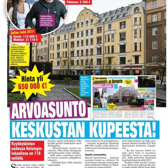 SEISKA 47/2018 Seiska kertoi viime vuonna pariskunnan Helsingin-kodista. SEISKA 47/2018 Seiska kertoi viime vuonna pariskunnan Helsingin-kodista.