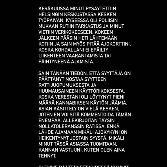 Kuvakaappaus Mikaelin Instagram-tarina-osiosta. Kuvakaappaus Mikaelin Instagram-tarina-osiosta.