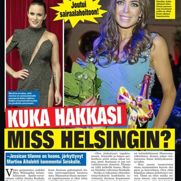 SEISKA; 2/2016 Pian Miss Helsingiksi kruunaamisensa jälkeen Jessica joutui silloisen miesystävänsä pahoinpitelemäksi. – En koskaan enää halunnut joutua samaan tilanteeseen, mutta valitettavasti jouduin, Jessica huokaa. SEISKA 2/2016 Pian Miss Helsingiksi kruunaamisensa jälkeen Jessica joutui silloisen miesystävänsä pahoinpitelemäksi. – En koskaan enää halunnut joutua samaan tilanteeseen, mutta valitettavasti jouduin, Jessica huokaa.