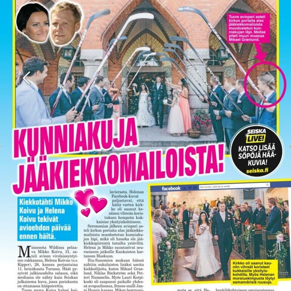 SEISKA 31/2014 Kun kaikki oli vielä hyvin. Suomalainen NHL-tähti Mikko Koivu ja virolainen Helena Koivu vihittiin Turussa heinäkuussa 2014. Päätoimisesti Minnesotassa asuneella pariskunnalla on kolme lasta. SEISKA 31/2014 Kun kaikki oli vielä hyvin. Suomalainen NHL-tähti Mikko Koivu ja virolainen Helena Koivu vihittiin Turussa heinäkuussa 2014. Päätoimisesti Minnesotassa asuneella pariskunnalla on kolme lasta.
