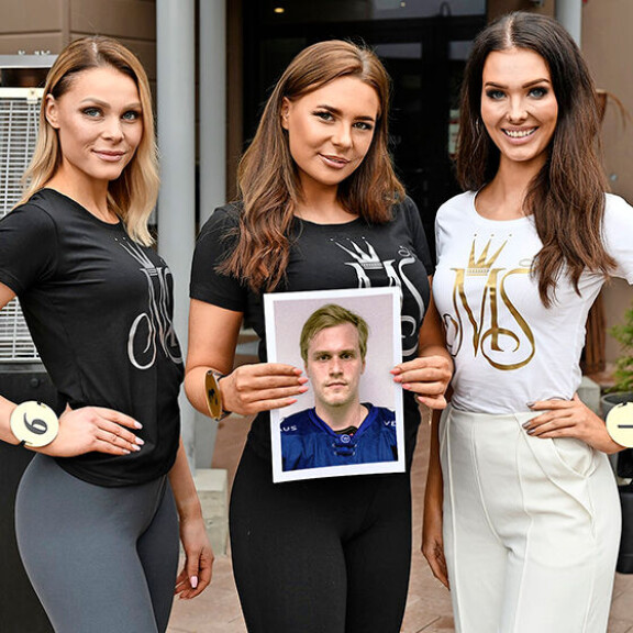 Jokereiden KHL-seuran Saku Mäenalanen saa missien sukat pyörimään jaloissa. Raamikas ja läpeensä taitava torniolainen saa misseiltä yleisen hyväksynnän. Kuvassa vasemmalta oikealle Hanna Ojaniemi, Nicole Söderström ja Emmi Suuronen. saku