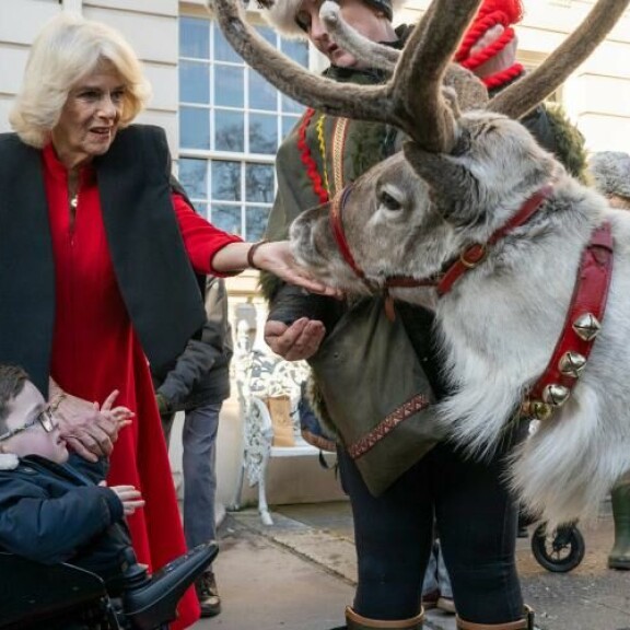 Kuningatar Camilla näytti lapsille mallia poron syöttämiseen. kuningatar camilla