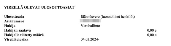 Tältä Renny Harlinin ulosottorekisteri näytti 10.7.2025.