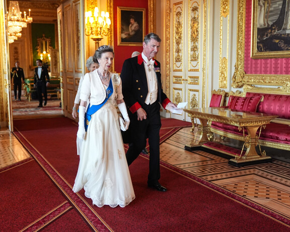 Prinsessa Anne edusti totuttuun tapaan kuningasparin illallisilla.
