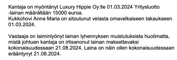 Anne haki urakalla lainoja viime vuonna Luxury Hippie -fimansa nimissä, mutta jätti ne kaikki maksatta.