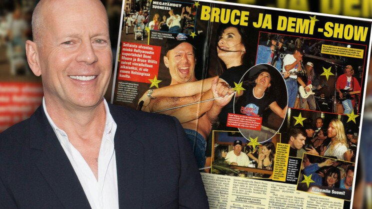 Bruce Willis biletti Helsingissä ilman paitaa