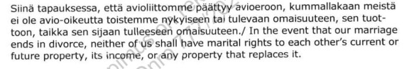 Mikko Koivu on kääntänyt avioehdon jokaisen lauseen englanniksi.