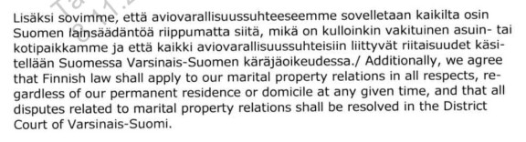 Mikko ja Natalie Koivun mahdollinen eroriita käsitellään Varsinais-Suomen käräjäoikeudessa eli District Court of Varsinais-Suomi, kuten englanninkielinen käännös kertoo.