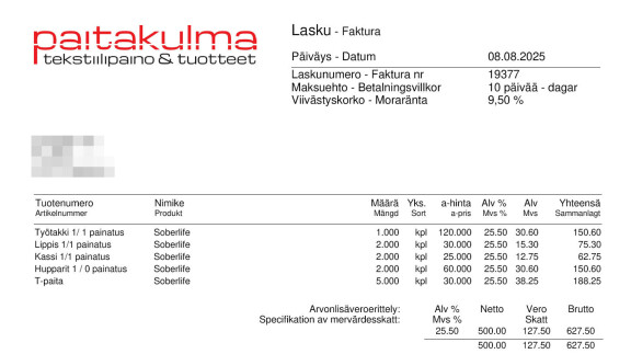 Stefu oli tilaillut kaikenlaisia tekstiilituotteita, mutta laittanut laskutusosoitteeksi mitä sattuu.