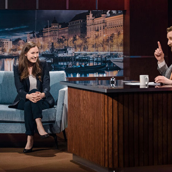 Sanna Marin kertoi Joonas Nordman Show'ssa toukokuussa 2021 siitä, minkälaisella kappaleella päivä lähtee hyvin käyntiin. Sisäkuva