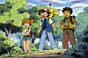 Pokémonin ensimmäisten kausien keskeisiä henkilöitä ovat Misty, Ash Ketchum ja Brock. Kuva elokuvasta Pokémon: Mewtwon vastaisku (1999).