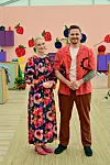 Kuvassa Juliana Hokkanen ja Markus Hurskainen Koko Suomi Leipoo -ohjelman kuvauksissa.