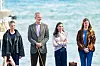 Prinsessa Leonor, kuningas Felipe, kuningatar Letizia ja prinsessa Sofia kalastusveneen kyydissä.
