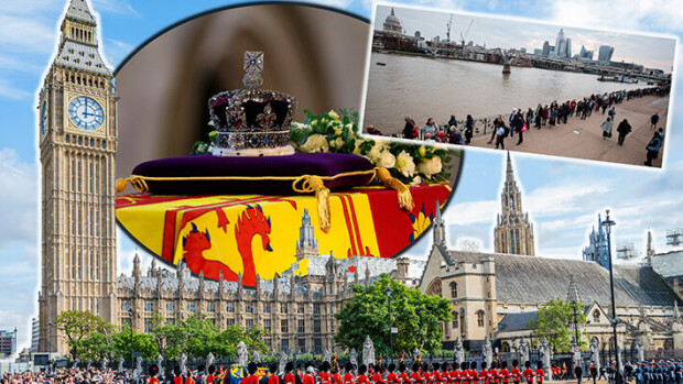 Kilometrien surujono Lontoossa! Ihmiset odottavat kymmeniä tunteja hyvästelläkseen kuningatar Elisabetin - kuvakooste Elisabet Westminster Hallissa