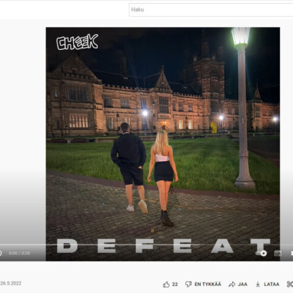 Mysteerikappale on lisätty Youtubeen viikko sitten. Kuvakaappaus LiigaMusicin Youtubesta. Cheek