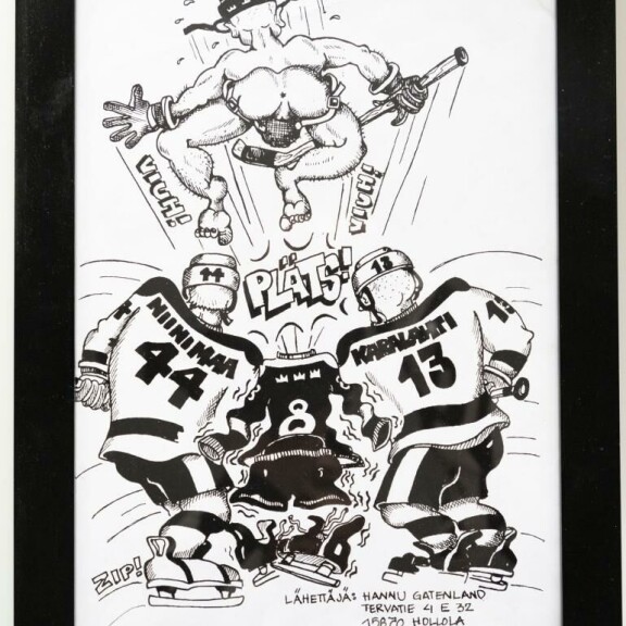 Hollolalainen taiteilija Hannu Gatenland ikuisti paperille eräidenkin lätkän MM-kisojen tulikuumat tunnelmat. Eräs hollolalainen taiteilija ikuisti paperille eräidenkin MM-kisojen tulikuumat tunnelmat.