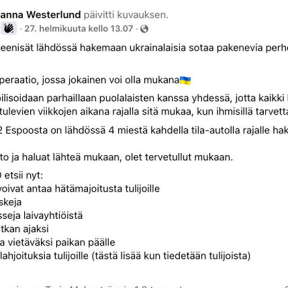 Säde Westerlund polkaisi avustusoperaation pystyyn Facebookissa. Operaatio Toivo