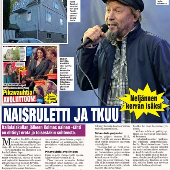 SEISKA 49/2021 Seiska uutisoi marraskuussa Pauli Hanhi-niemen ja hänen ex-rakkaansa Ilaria Tuccin erosta. Suhteesta syntyi nyt noin 4-vuotias poika. Pauli on ehtinyt erota myös vuoden ikäisen lapsensa äidistä. SEISKA 49/2021 Seiska uutisoi marraskuussa Pauli Hanhi-niemen ja hänen ex-rakkaansa Ilaria Tuccin erosta. Suhteesta syntyi nyt noin 4-vuotias poika. Pauli on ehtinyt erota myös vuoden ikäisen lapsensa äidistä.