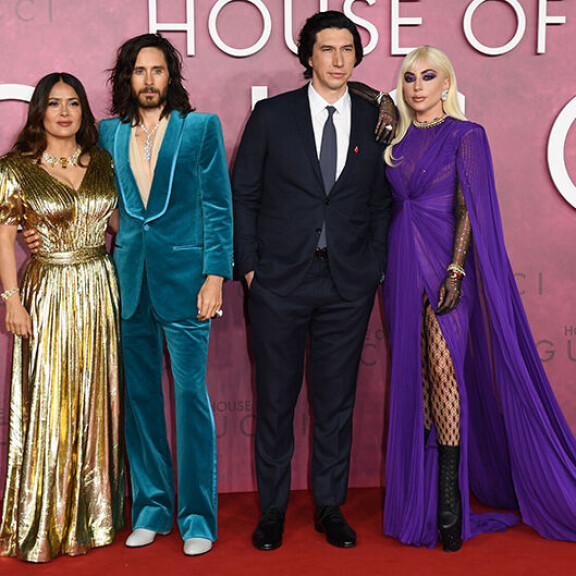 Näyttävä nelikko yhteiskuvissa (vas.) Salma Hayek, Jared Leto, Adam Driver ja Lady Gaga. Salma Hayek, Jared Leto, Adam Driver, Lady Gaga