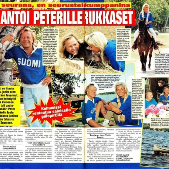 SEISKA 27/1994 Seiska kertoi heinäkuussa 1994 Tanja Vienosen ja Peter Nygårdin yhteisestä juhannuksesta. SEISKA 27/1994 Seiska kertoi heinäkuussa 1994 Tanja Vienosen ja Peter Nygårdin yhteisestä juhannuksesta.