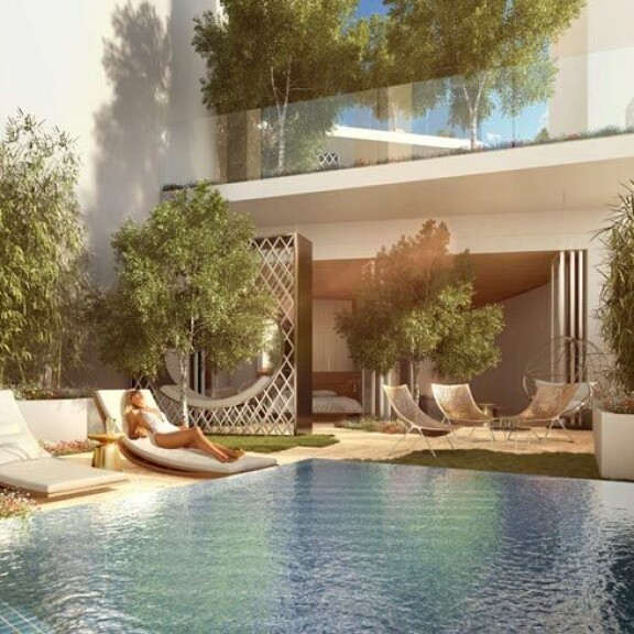 Five Jumeirah Villagen havainnekuvasta näkee minkälaisia uima-altaita luksustalossa on. Kuvassa ei ole Martina. Five Jumeirah Villagen havainnekuvasta näkee minkälaisia uima-altaita luksustalossa on. Kuvassa ei ole Martina.