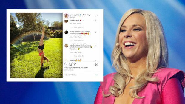 Huhhuh! Raskaana oleva Krista Siegfrids häkellyttää akrobaattisella tempullaan: 'Kerran voimistelija, aina voimistelija' - kuva! krista siegfrids