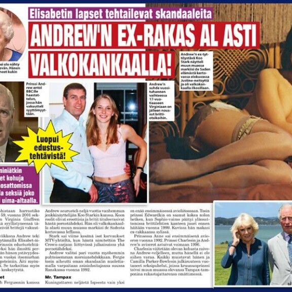 SEISKA 50/2019 Prinssi Andrew'n ja Koo Starkin suhde oli itseoikeutetusti mukana, kun Seiska teki koosteen brittihovin kohuista. SEISKA 50/2019 Prinssi Andrew'n ja Koo Starkin suhde oli itseoikeutetusti mukana, kun Seiska teki koosteen brittihovin kohuista.