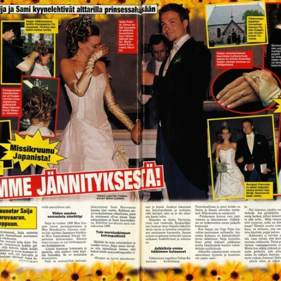 SEISKA 25/2002 Saija ja Sami Karuvaara menivät naimisiin kesällä 2002. Heillä on yksi poika, Julius, 12. SEISKA 25/2002 Saija ja Sami Karuvaara menivät naimisiin kesällä 2002. Heillä on yksi poika, Julius, 12.
