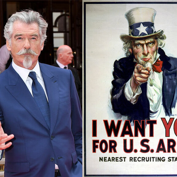 Vasemmalla Pierce Brosnan ja oikealla Setä Samuli. pierce