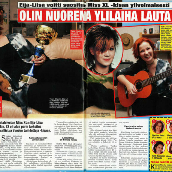 SEISKA 51–52/2003 Eija-Liisa muistetaan Seiskan supersuositun Miss XL -kilpailun voittajana. SEISKA 51–52/2003 Eija-Liisa muistetaan Seiskan supersuositun Miss XL -kilpailun voittajana.