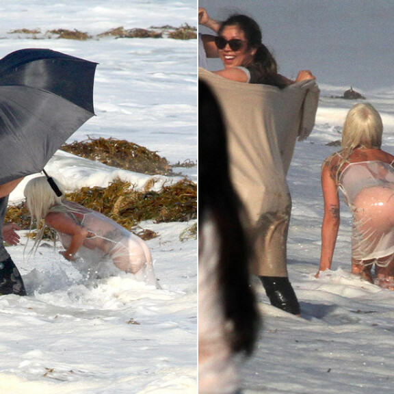 Lady Gaga pyllisteli rannalla valkoisessa mekossa: aalto kasteli ja muutti valokuvaussession pornahtavaksi – kuvat! Lady Gaga