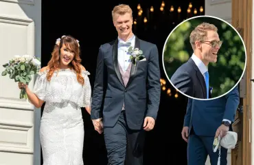 Koripallotähti Petteri Koponen huipputyylikkäänä Star Wars -tähti Joonas Suotamon häissä: kaunis Linda-vaimo häikäisi tummassa mekossa – kuva!