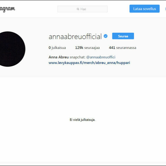 Mitä ihmettä: Anna Abreu jätti 129 000 seuraajaansa tyhjän päälle – poisti kaikki kuvansa Instagram-tililtään! Anna Abreun Instagram-profiili
